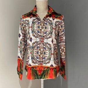 Xingchenkaiyi colorful blouse with silver buttons pit to pit 18 inches